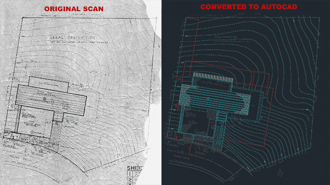 Converted tattered old site plan to AutoCAD